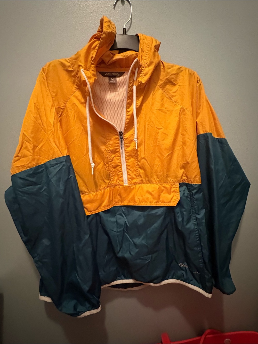 Colorblocked Yellow and Teal Windbreaker Jacket - Eddie Bower size XL
